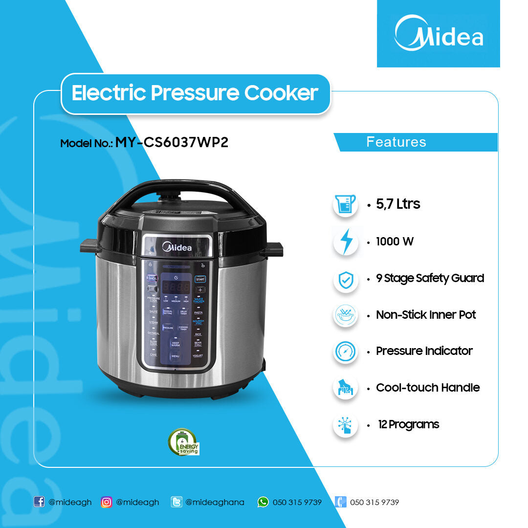 Midea 5.7 L 1000 W Electric Pressure Cooker – Model MY-CS6037WP2 – view 2
