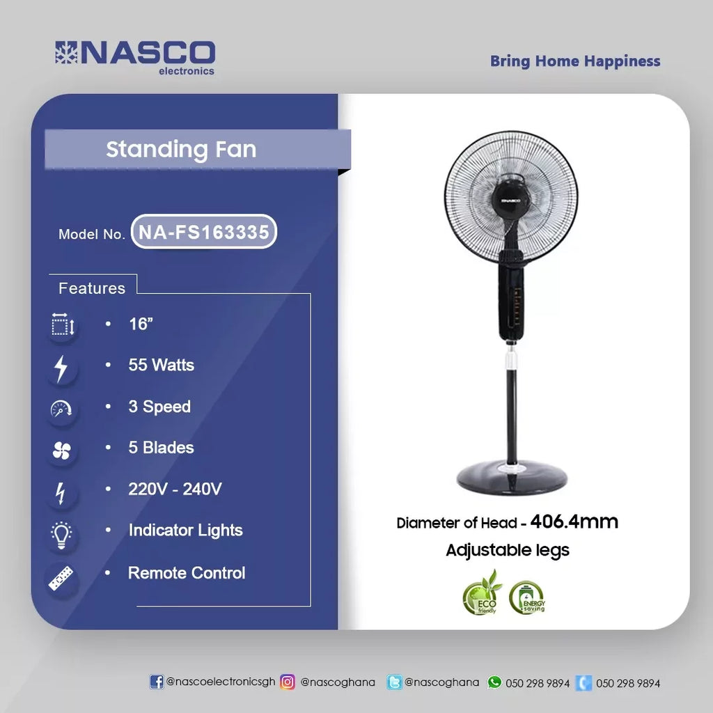 Nasco 16" Standing Fan with Remote Control – Model NA-FS163335