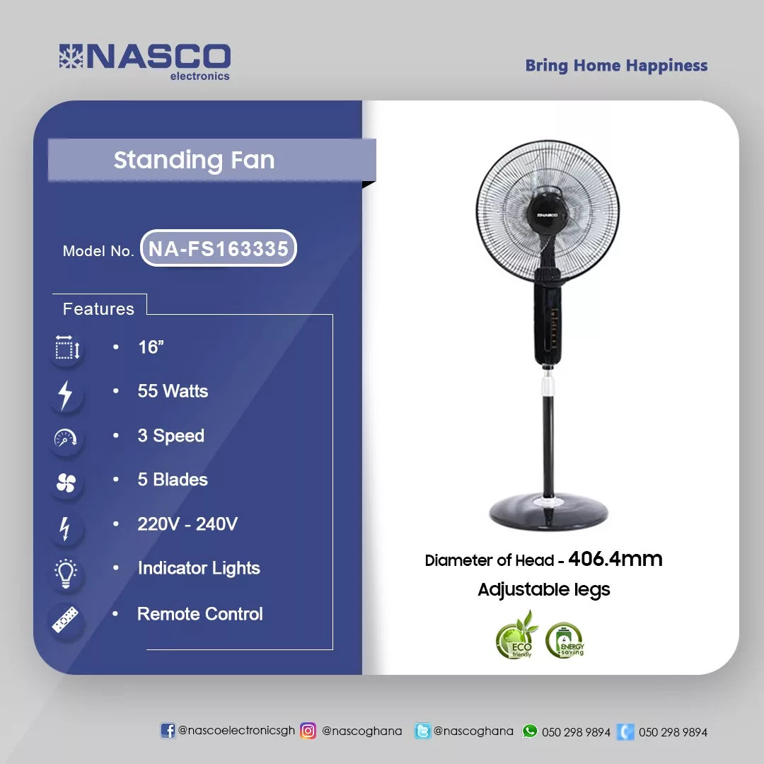 Nasco 16" Standing Fan with Remote Control – Model NA-FS163335 – view 2