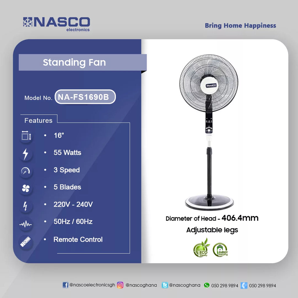 Nasco 16" Stand, Desk and Wall Fan with Remote – Model NA-FS1690B – view 2