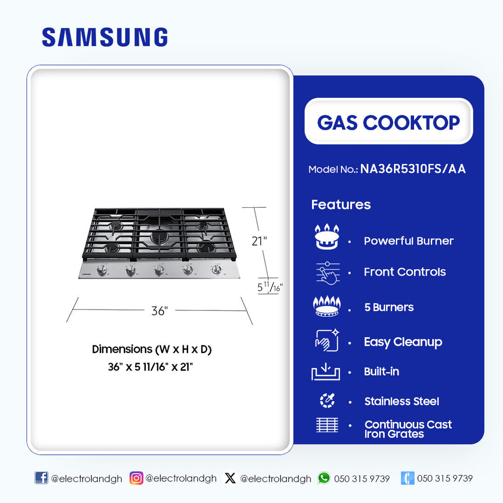 Samsung 90 cm 5-Burner Gas Hob – Model NA36R5310FS/AA – view 3