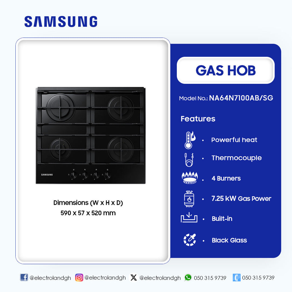 Samsung 60 cm 4-Burner Gas Hob – Model NA64N7100AB/SG – view 3