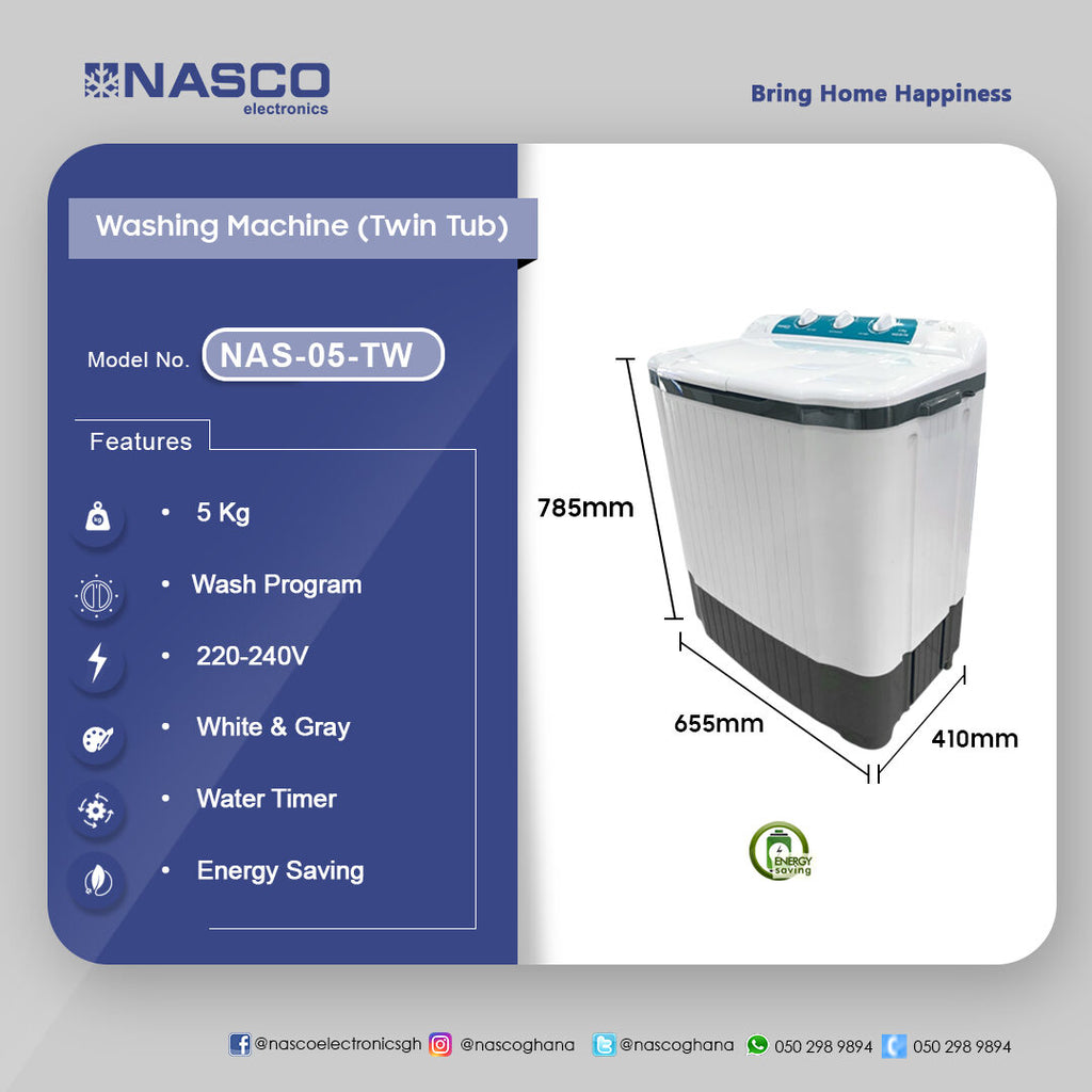 Nasco 5 kg Twin Tub Washing Machine – Model NAS-05-TW – view 3