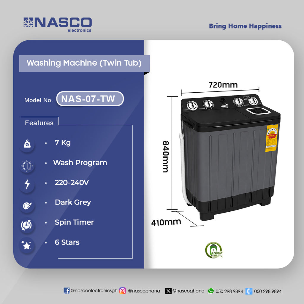 Nasco 7 kg Twin Tub Semi-Automatic Washing Machine – Model NAS-07-TW – view 4