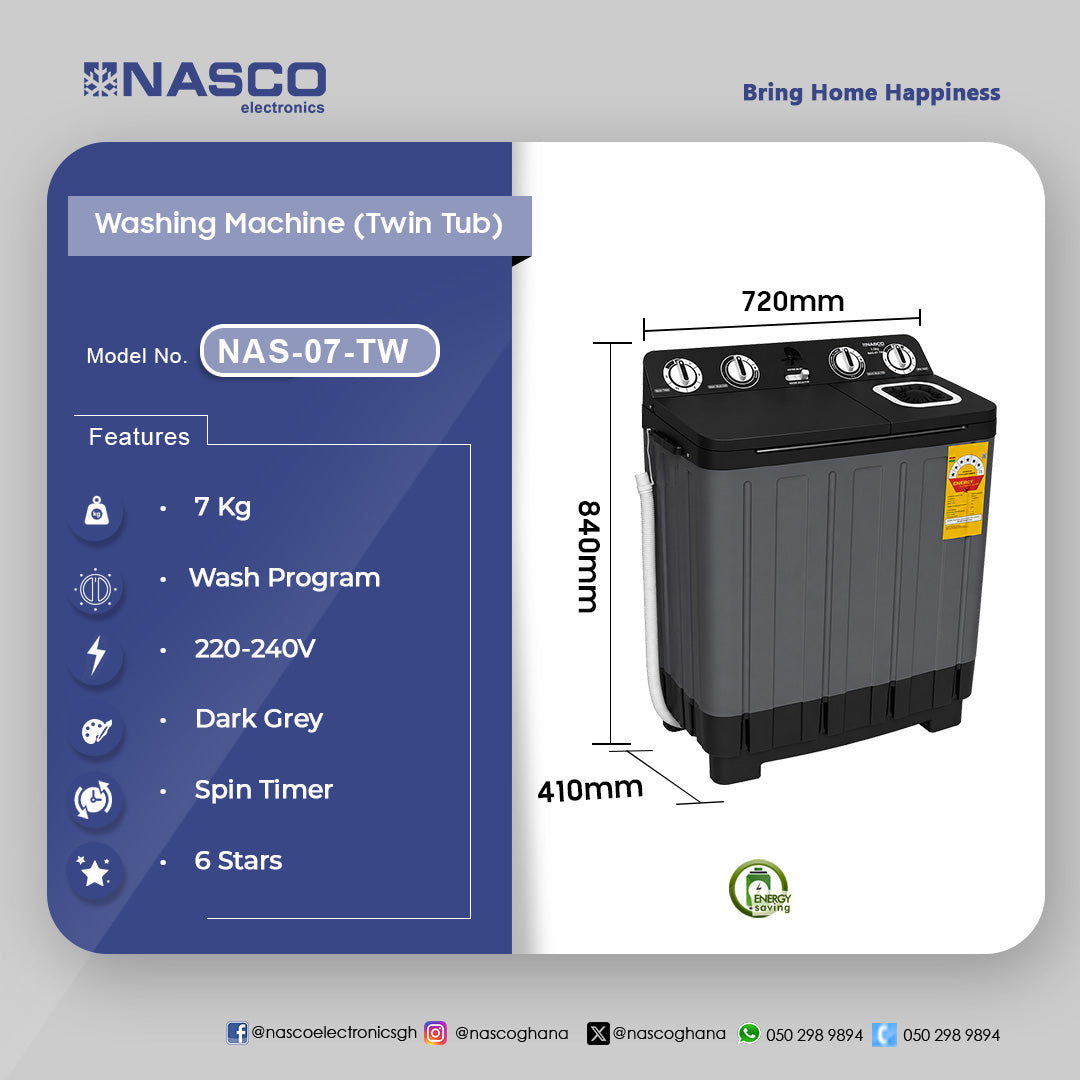 Nasco 7 kg Twin Tub Semi-Automatic Washing Machine – Model NAS-07-TW – view 4