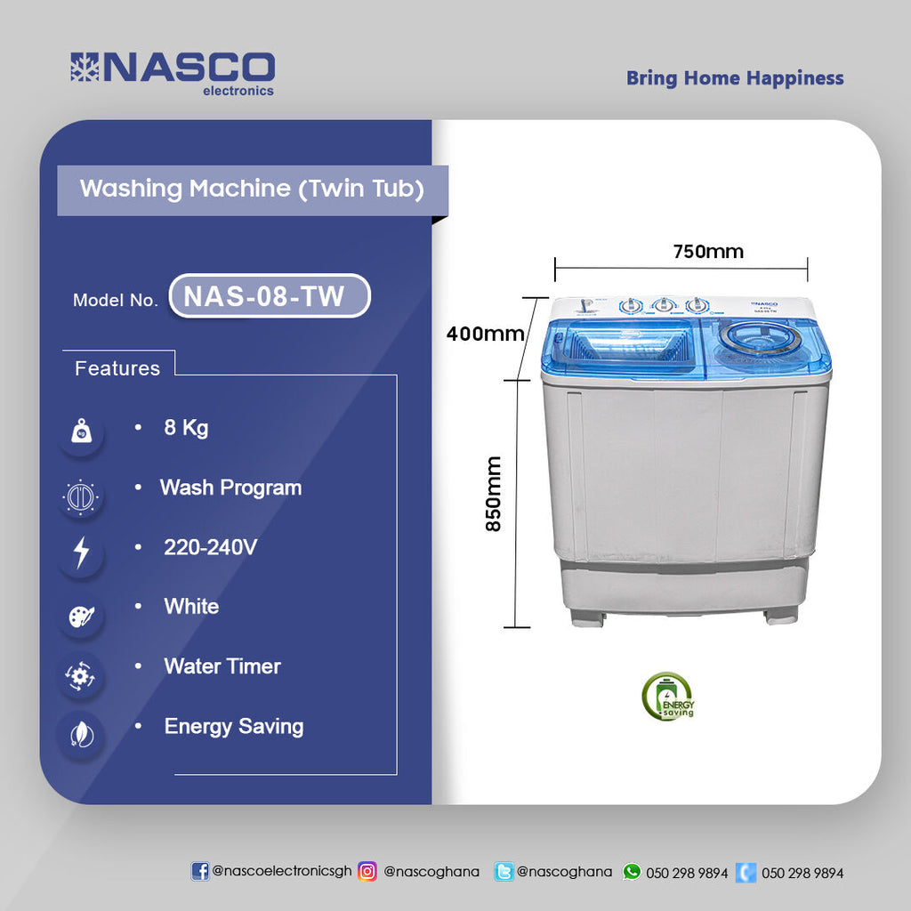 Nasco 8 kg Twin Tub Semi-Automatic Washing Machine – Model NAS-08-TW – view 4