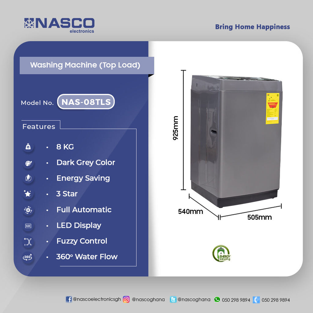 Nasco 8 kg Top Load Fully Automatic Washing Machine – Model NAS-08TLS