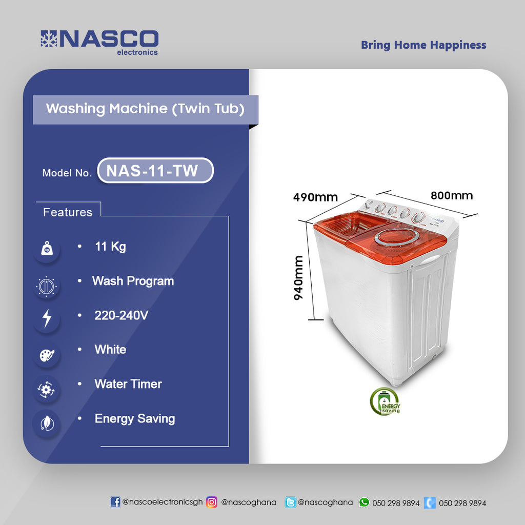 Nasco 11 kg Twin Tub Semi-Automatic Washing Machine – Model NAS-11-TW – view 2
