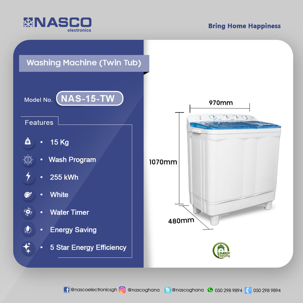 Nasco 15 kg Twin Tub Semi-Automatic Washing Machine – Model NAS-15-TW – view 4