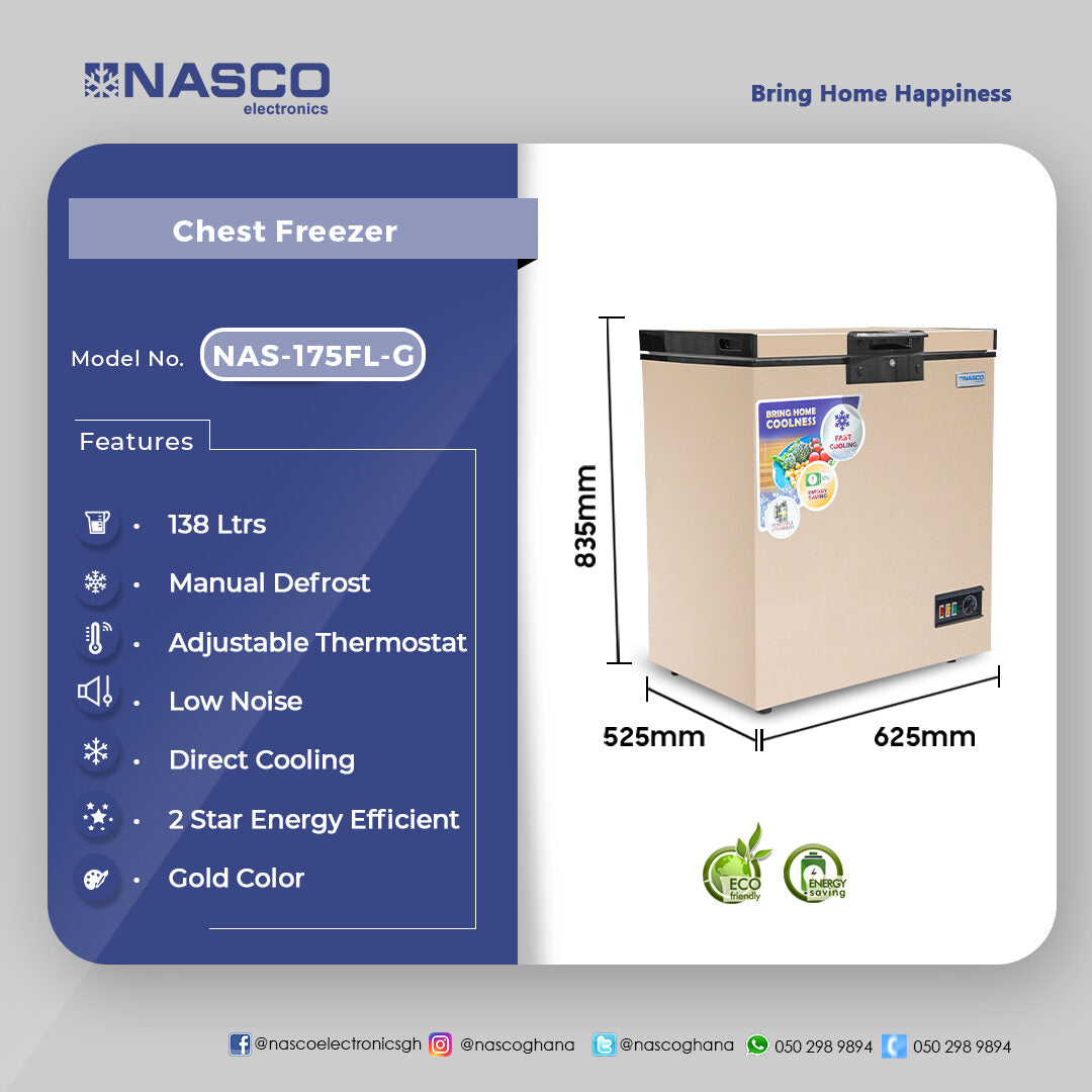 Nasco 138 L Gold Chest Freezer – Model NAS-175FL-G