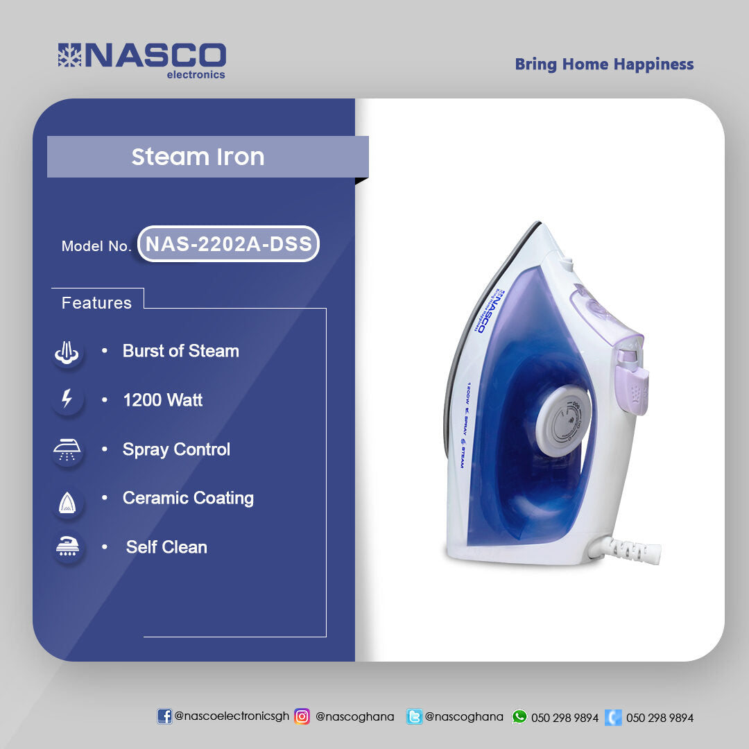 Nasco 1200 W Steam Iron – Model NAS-2202A-DSS – view 3