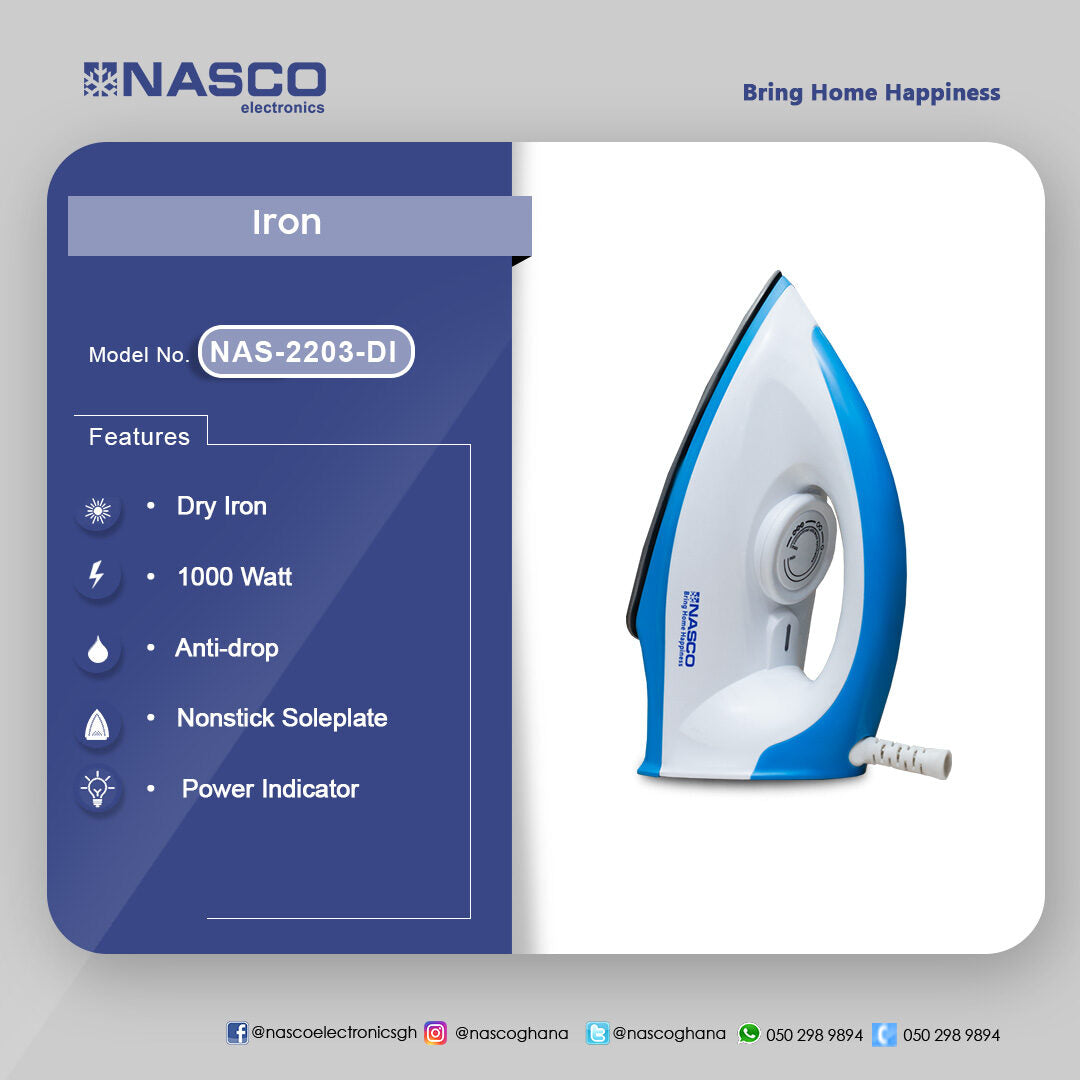 Nasco 1000 W Dry Iron – Model NAS-2203-DI – view 3