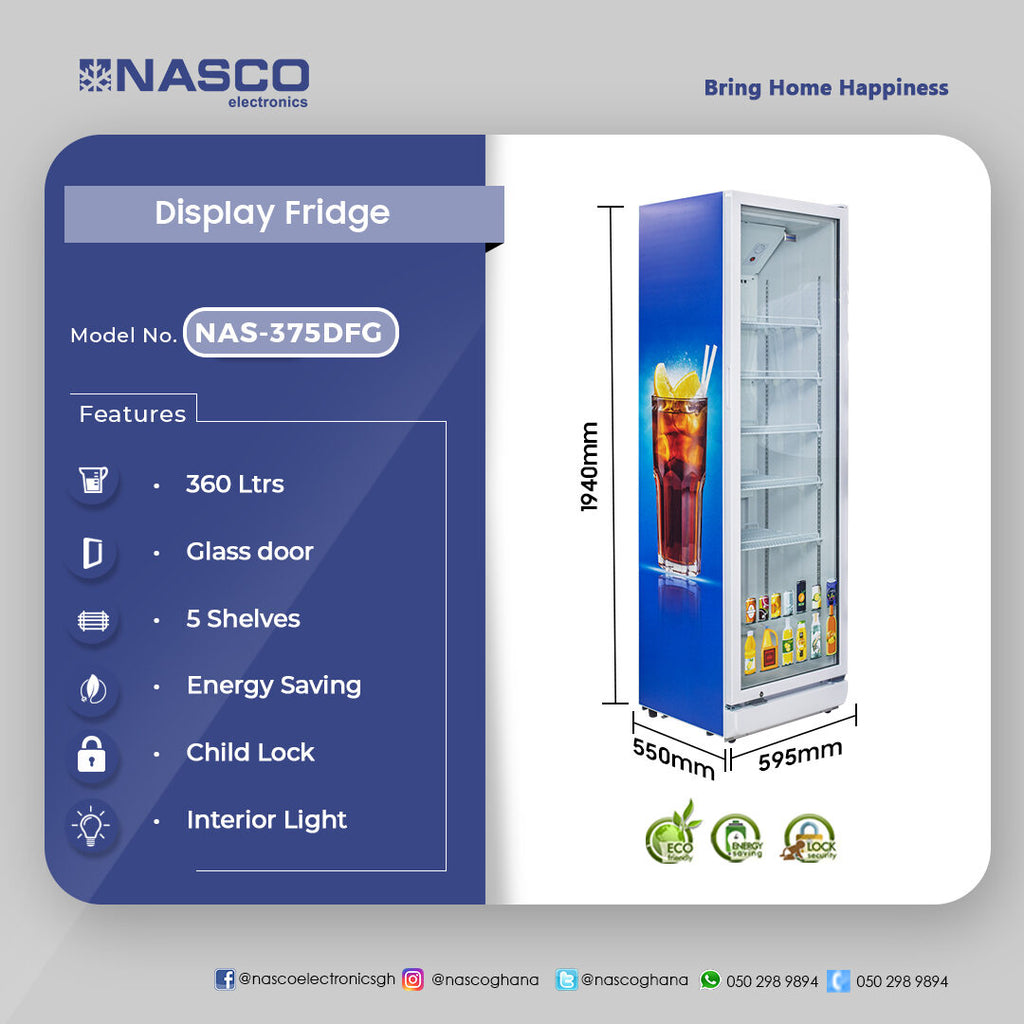 Nasco 350 L Glass Door Display Fridge – Model NAS-375DFG