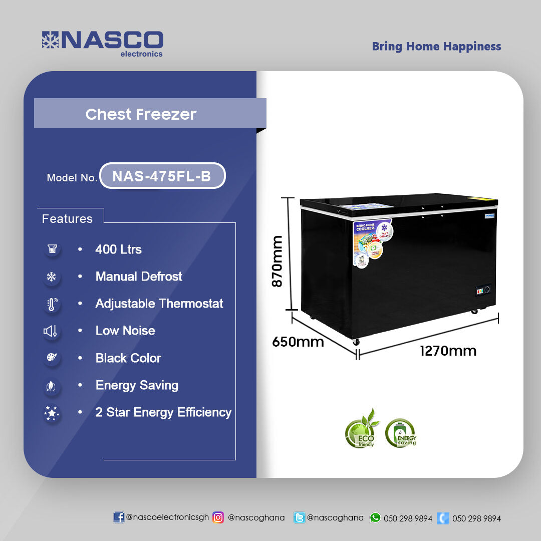 Nasco 400 L Chest Freezer – Model NAS-475FL-B