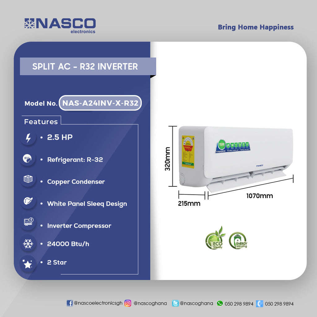 Nasco 2.5 HP Split Inverter Air Conditioner (R32) – Model NAS-A24INV-X-R32 – view 2
