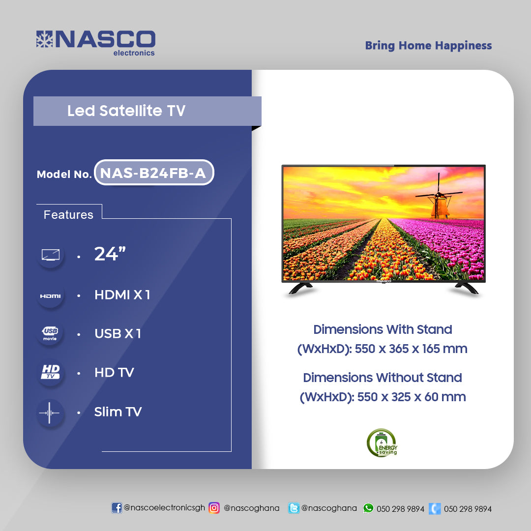 Nasco 24" HD LED Television – Model NAS-B24FB-A