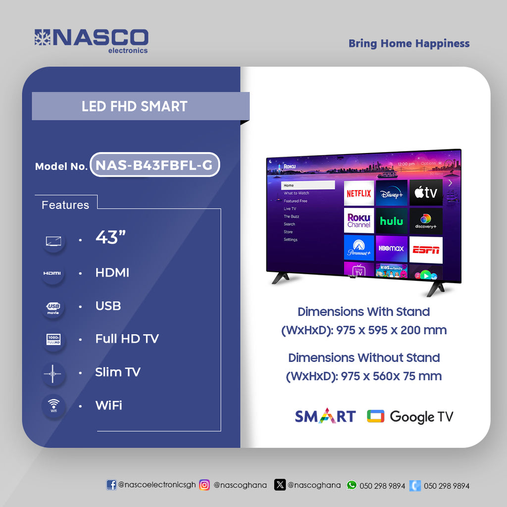 Nasco 43" Full HD Frameless Smart LED Television – Model NAS-B43FBFL-G – view 2