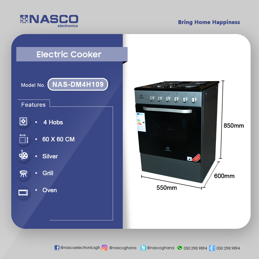 Nasco 60 cm 4 Plate Electric Cooker with Oven and Grill – Model NAS-DM4H109 – view 2