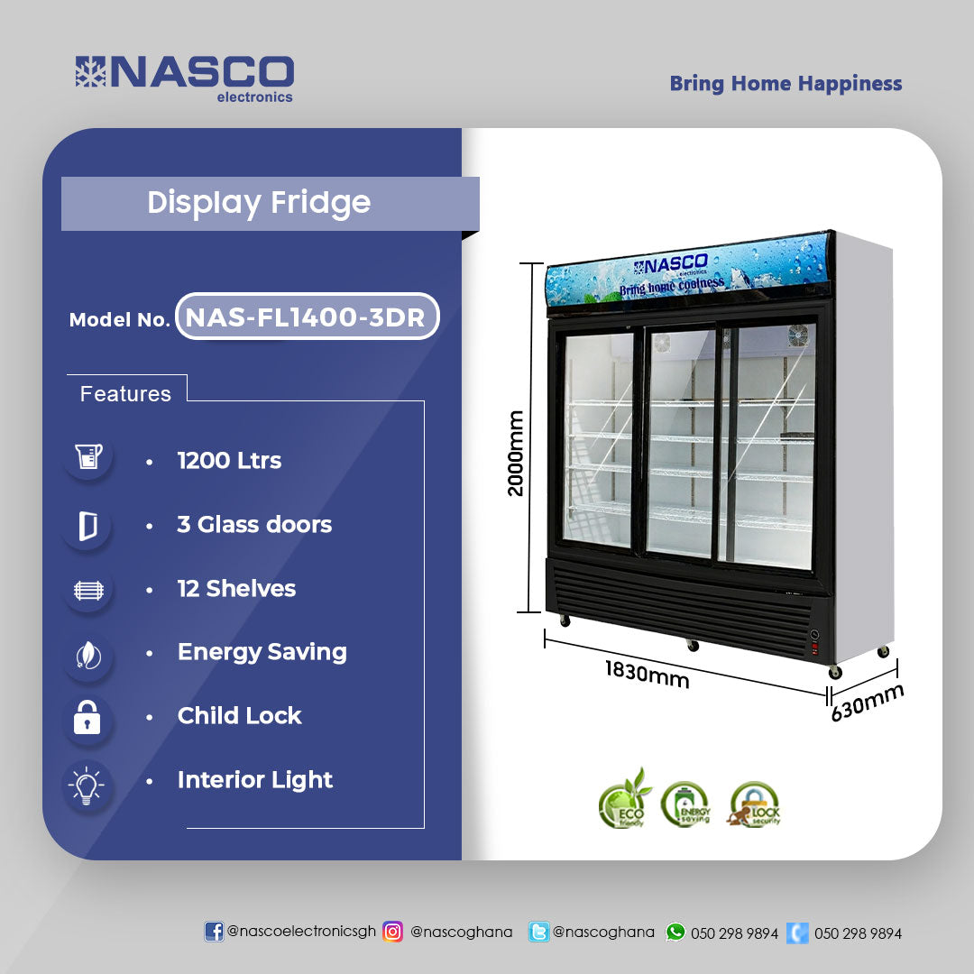 Nasco 1200 L Three Door Display Fridge – Model NAS-FL1400-3DR