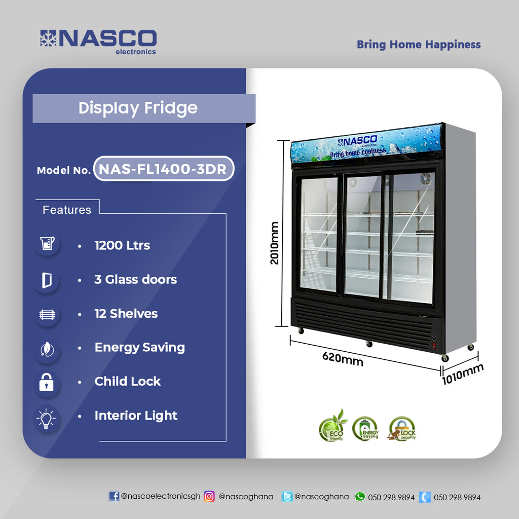 Nasco 1200 L Three Door Display Fridge – Model NAS-FL1400-3DR – view 2