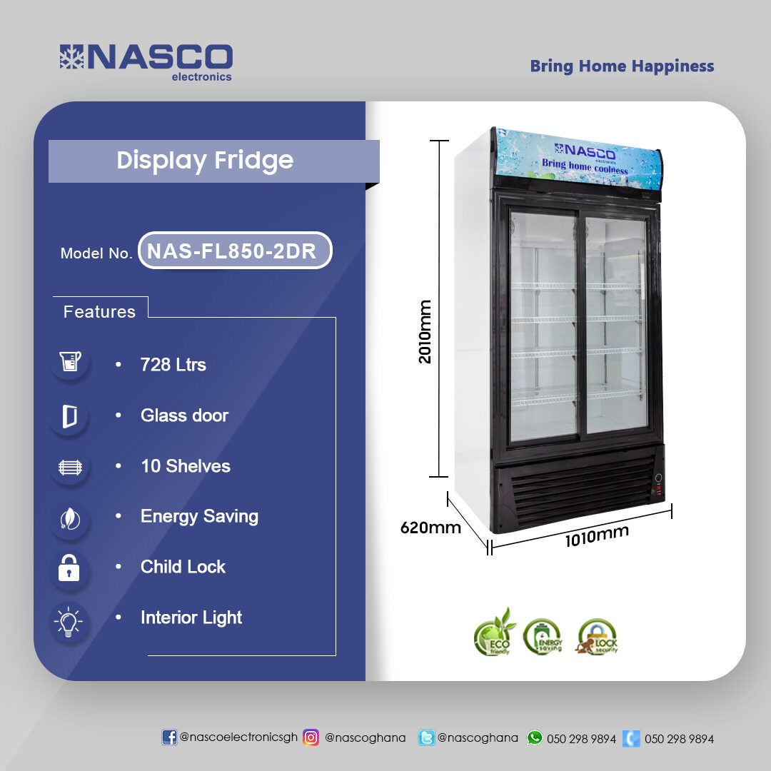 Nasco 728 L Double Door Display Fridge – Model NAS-FL850-2DR