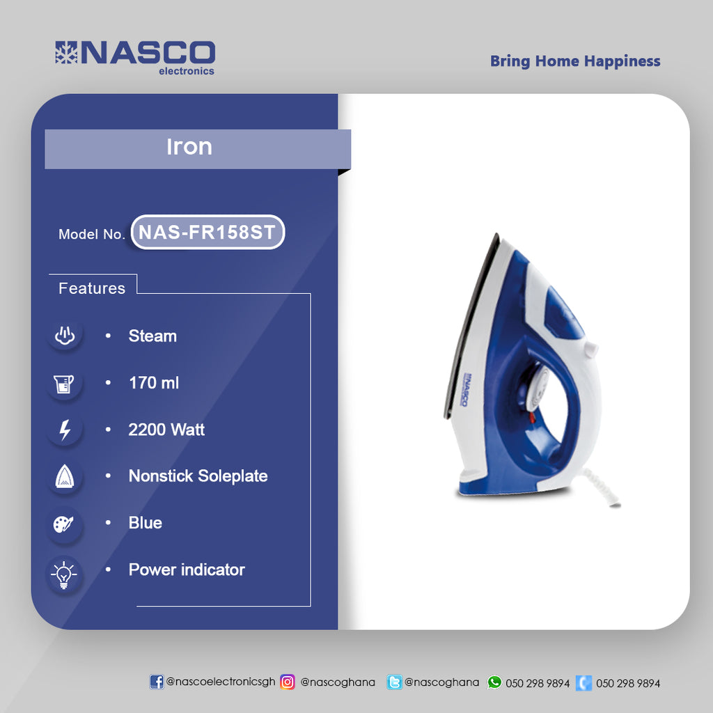 Nasco 1200 W Steam Iron – Model NAS-FR158ST – view 2