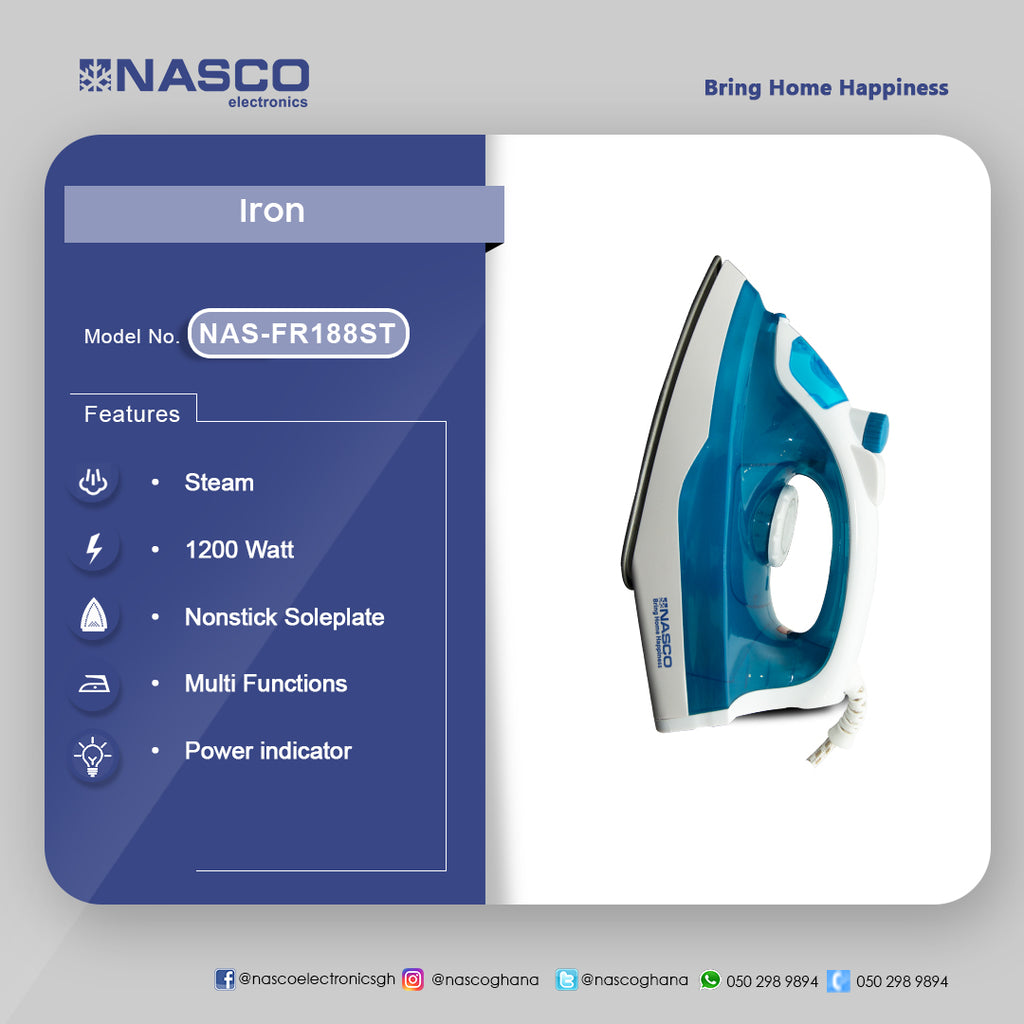 Nasco 1200 W Steam Iron – Model NAS-FR188ST – view 2