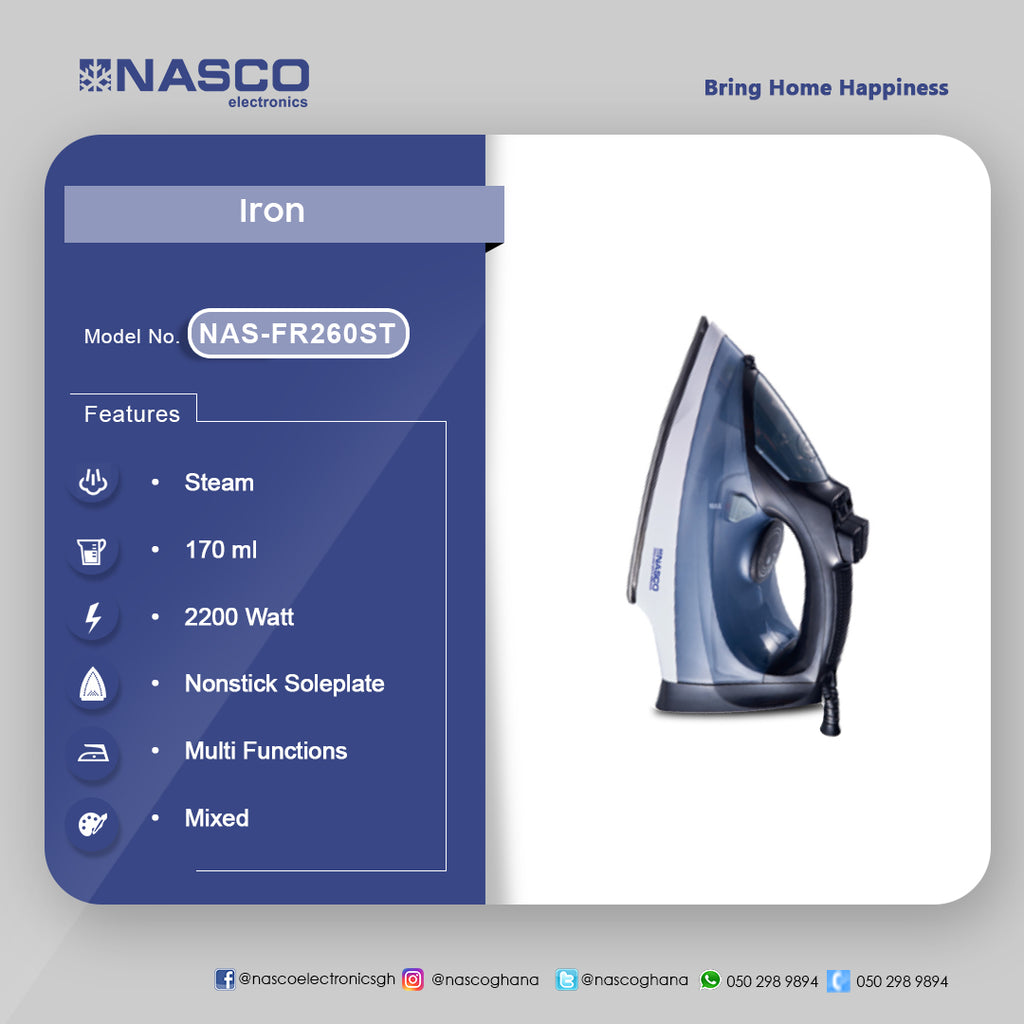 Nasco 2200 W Steam Iron – Model NAS-FR260ST – view 2
