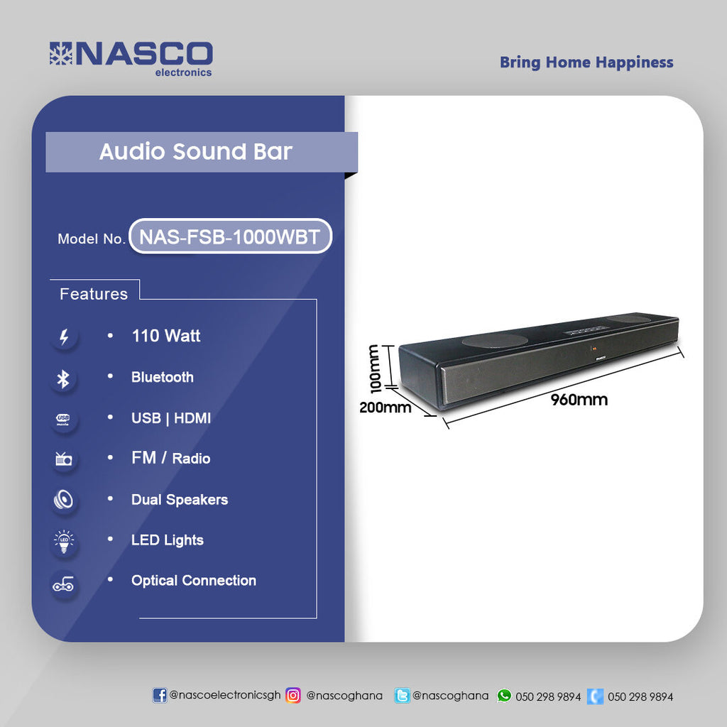Nasco 110 W Bluetooth Sound Bar – Model NAS-FSB-1000WBT