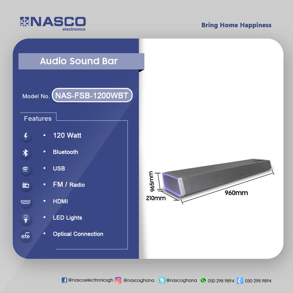 Nasco 120 W Bluetooth Sound Bar – Model NAS-FSB-1200WBT – view 2
