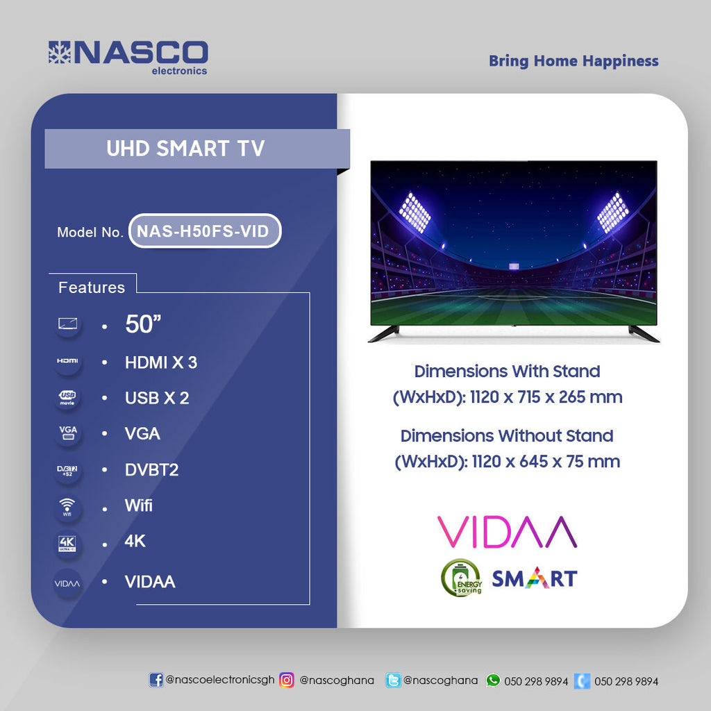 Nasco 50" 4K UHD VIDAA Smart Television – Model NAS-H50FS-VID – view 2
