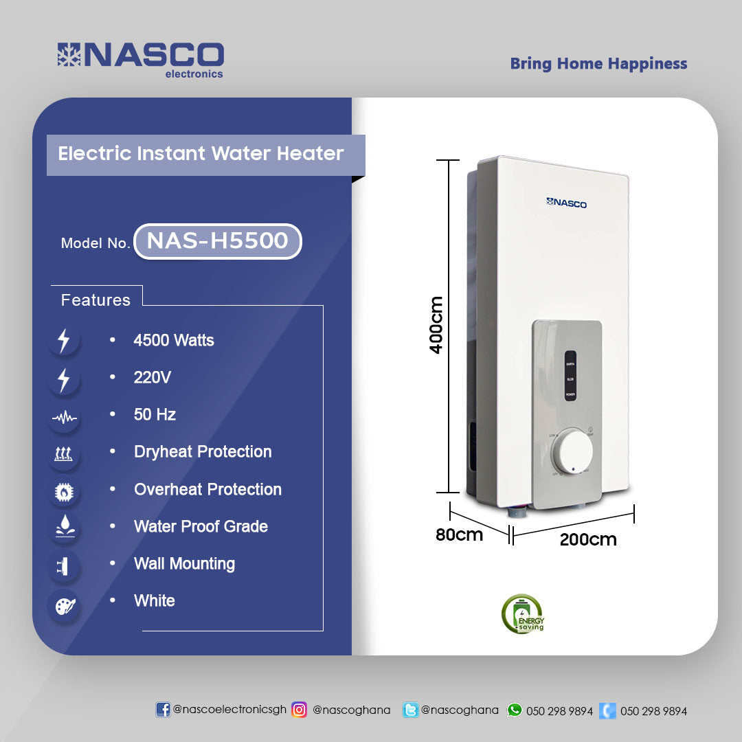 Nasco 4500 W Instant Water Heater – Model NAS-H5500