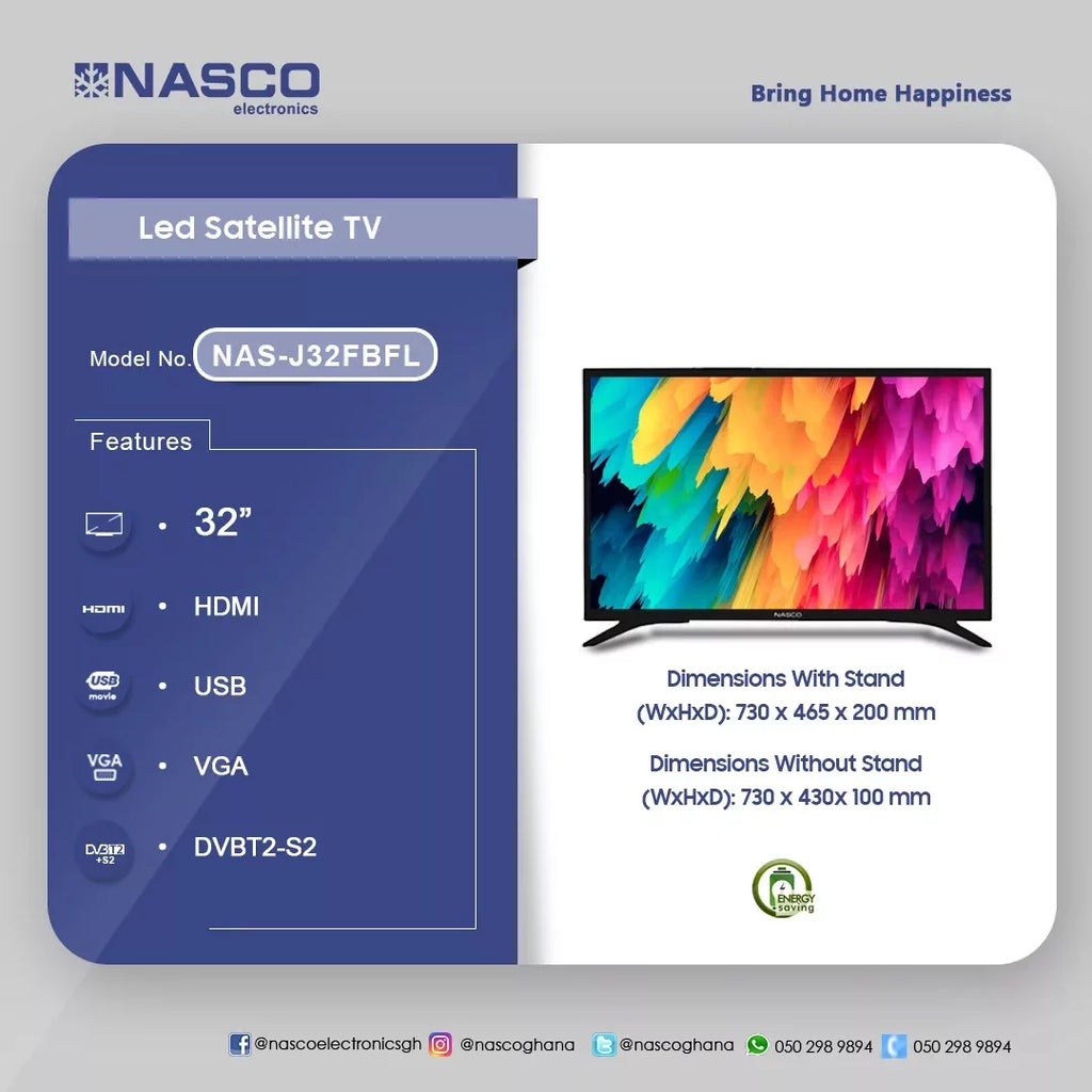 Nasco 32" LED Digital Satellite Television – Model NAS-J32FBFL
