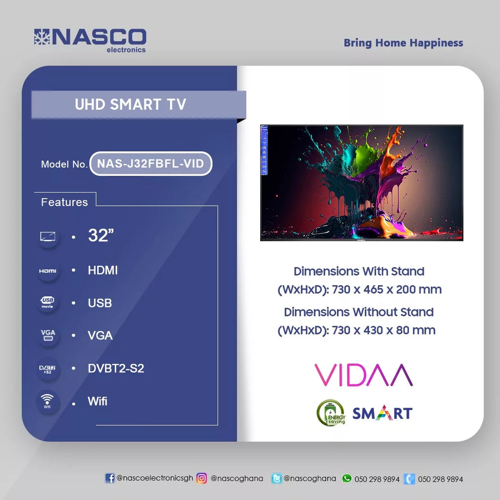 Nasco 32" VIDAA Smart LED Television – Model NAS-J32FBFL-VID – view 3