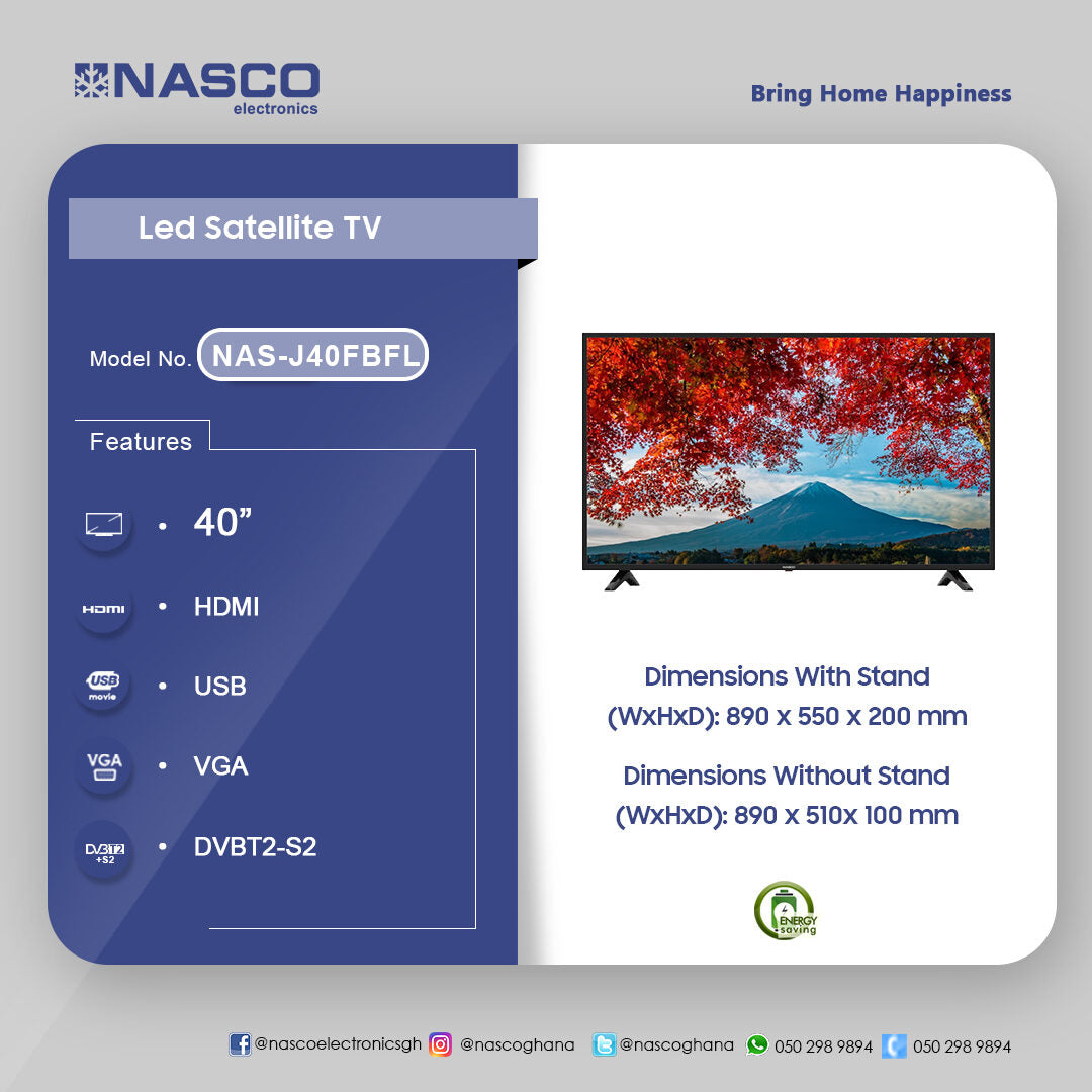 Nasco 40" Full HD LED Digital Satellite Television – Model NAS-J40FBFL