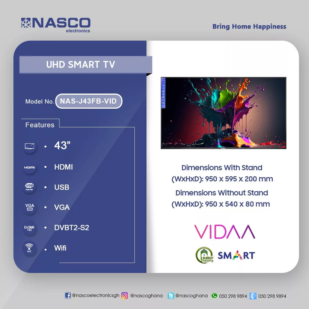 Nasco 43" 4K UHD VIDAA Smart Television – Model NAS-J43FB-VID – view 2