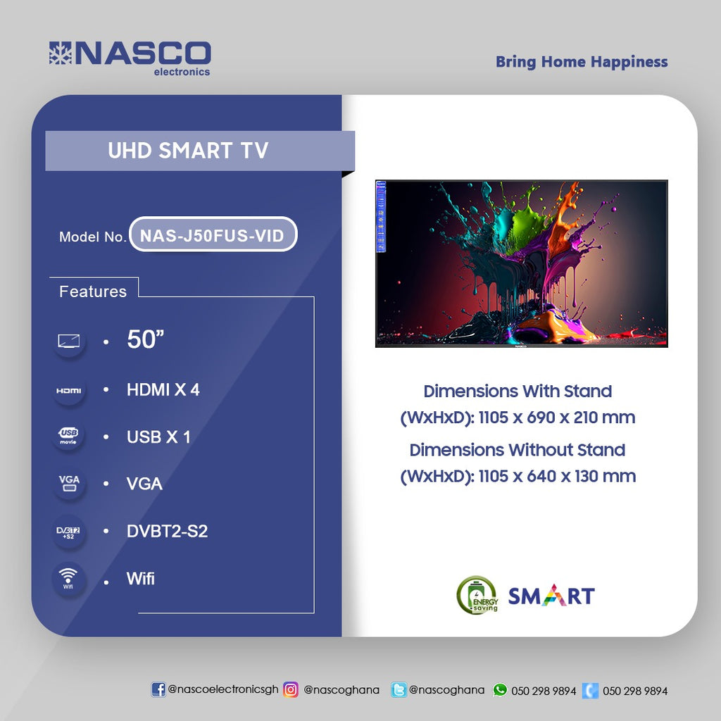 Nasco 50" 4K UHD VIDAA Smart Television – Model NAS-J50FUS-VID – view 2