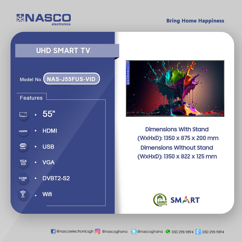 Nasco 55" 4K UHD VIDAA Smart Television – Model NAS-J55FUS-VID – view 2