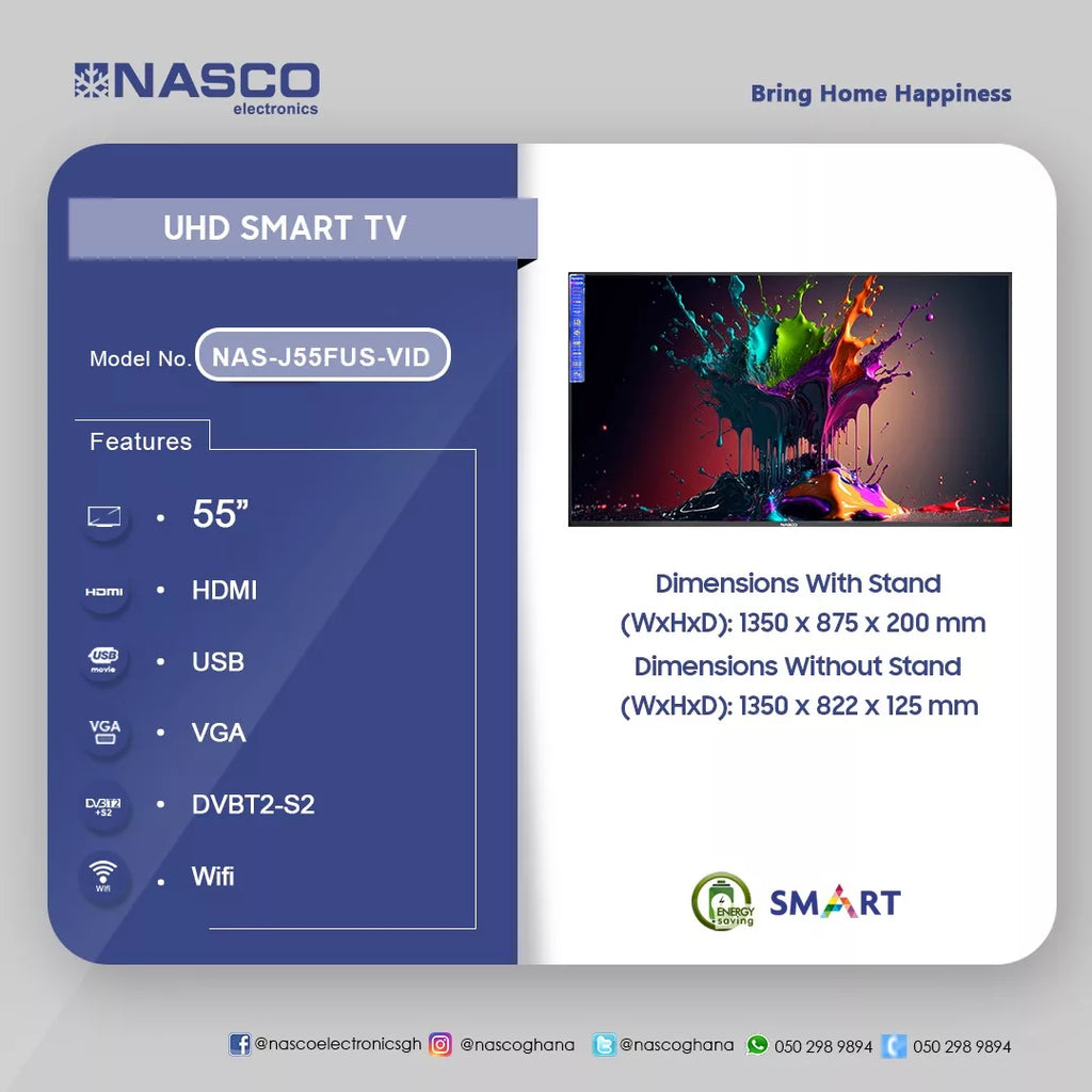 Nasco 55" 4K UHD VIDAA Smart Television – Model NAS-J55FUS-VID – view 3