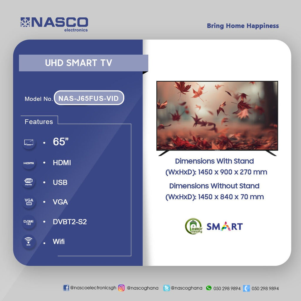 Nasco 65" 4K UHD VIDAA Smart Television – Model NAS-J65FUS-VID – view 3