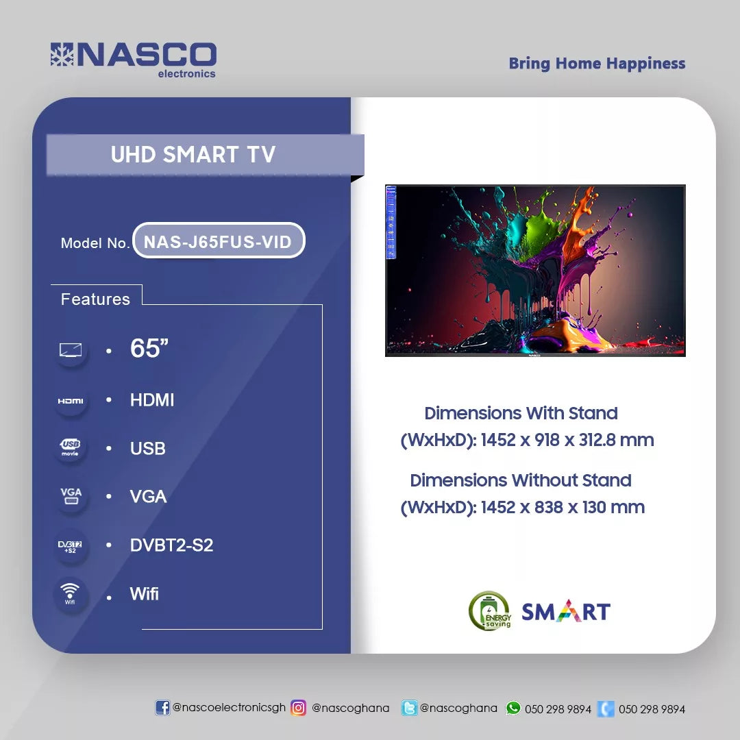 Nasco 65" 4K UHD VIDAA Smart Television – Model NAS-J65FUS-VID – view 4