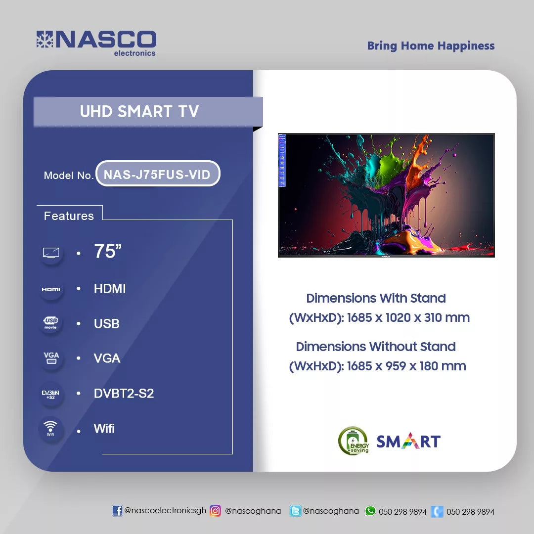 Nasco 75" 4K UHD VIDAA Smart Television – Model NAS-J75FUS-VID – view 2