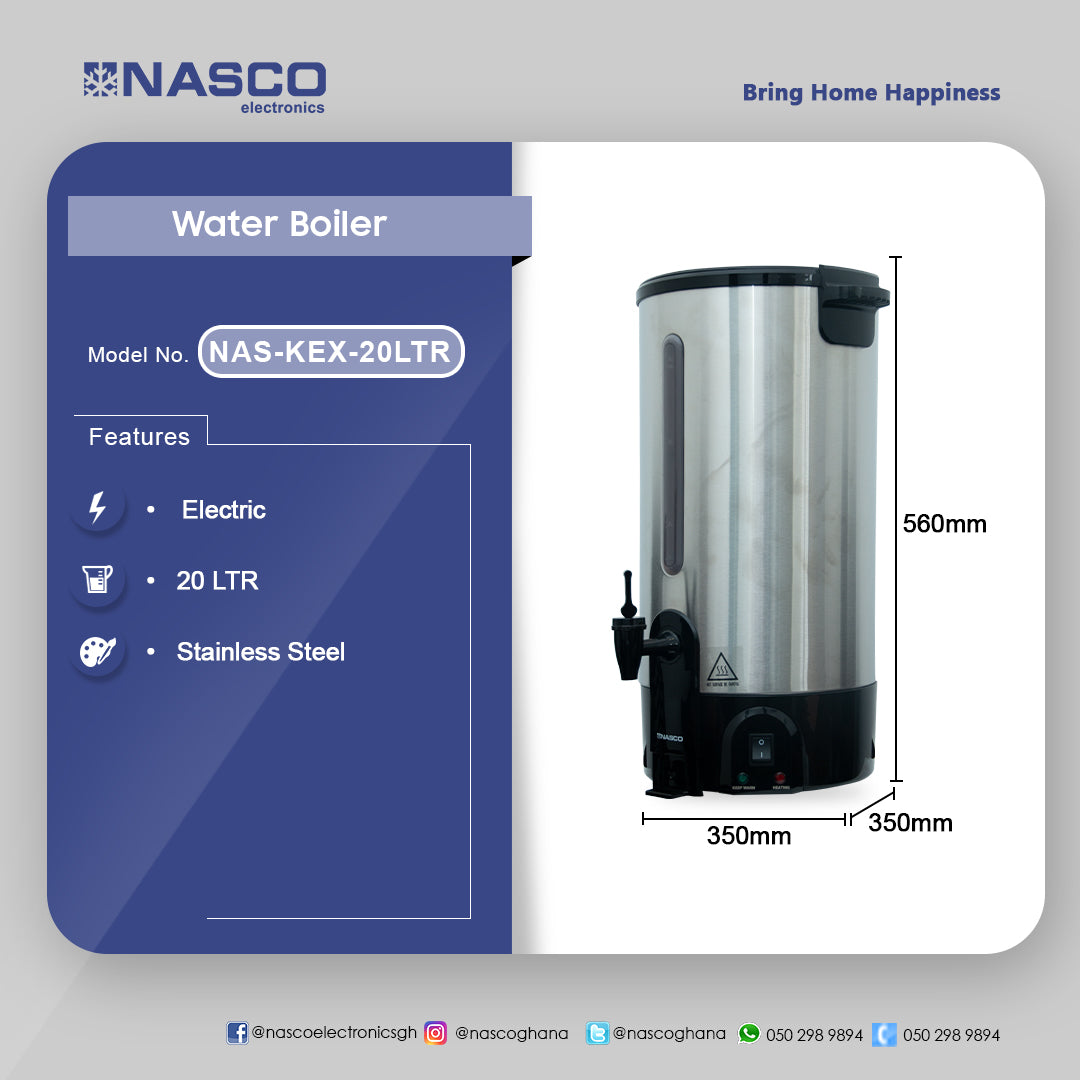 Nasco 20 L Stainless Steel Commercial Water Boiler – Model NAS-KEX-20LTR – view 2