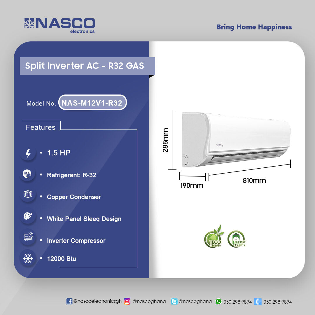 Nasco 1.5 HP Split Inverter Air Conditioner (R32) – Model NAS-M12V1-R32 – view 3