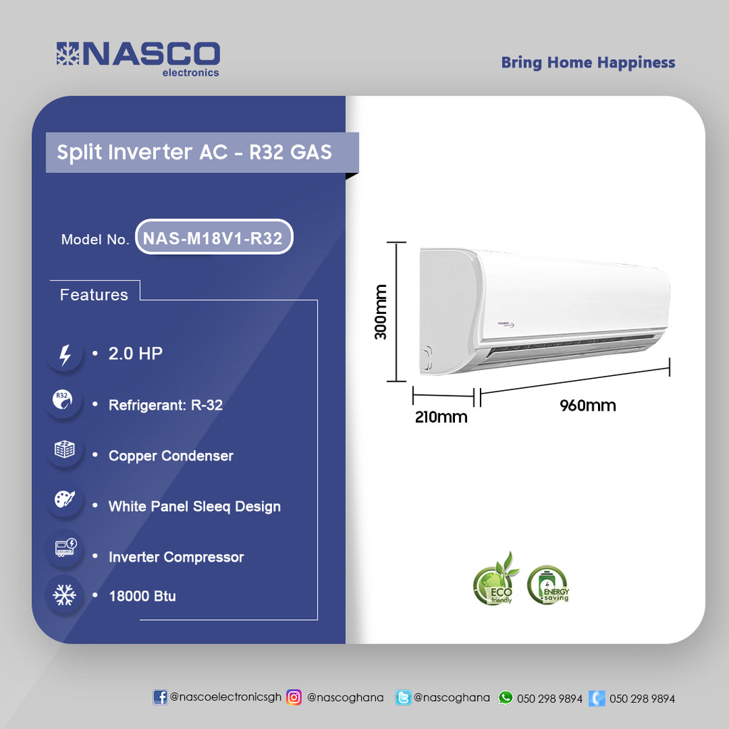 Nasco 2.0 HP Split Inverter Air Conditioner (R32) – Model NAS-M18V1-R32 – view 2