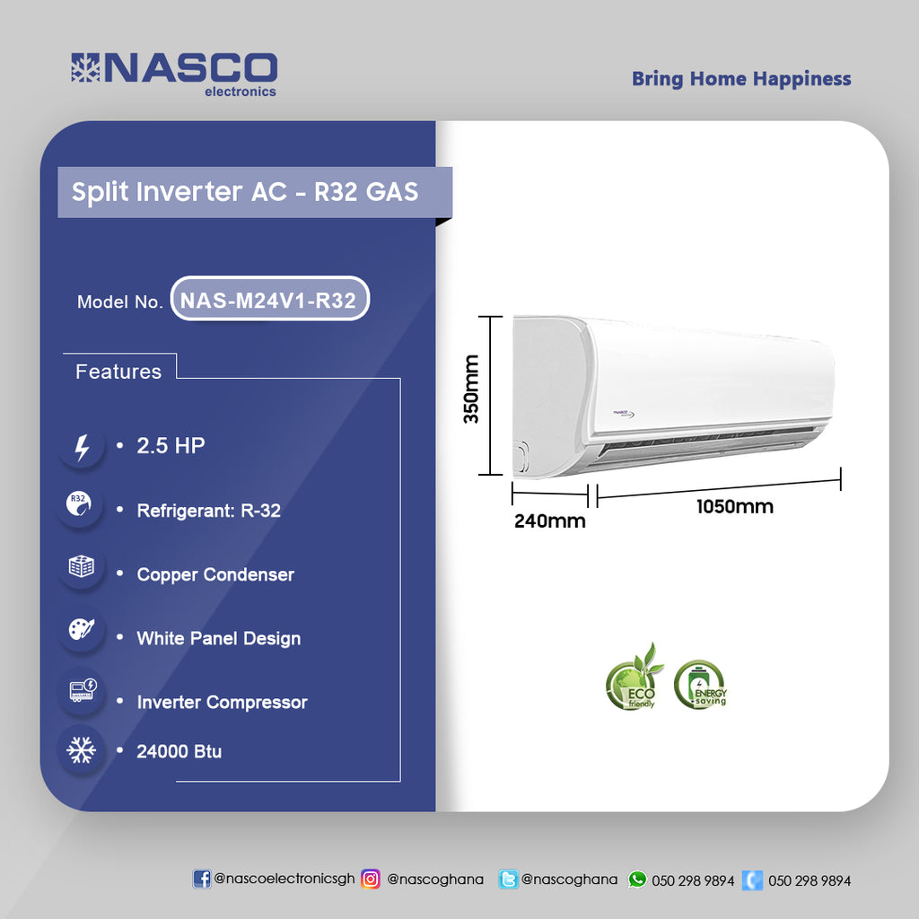 Nasco 2.5 HP Split Inverter Air Conditioner (R32) – Model NAS-M24V1-R32 – view 3