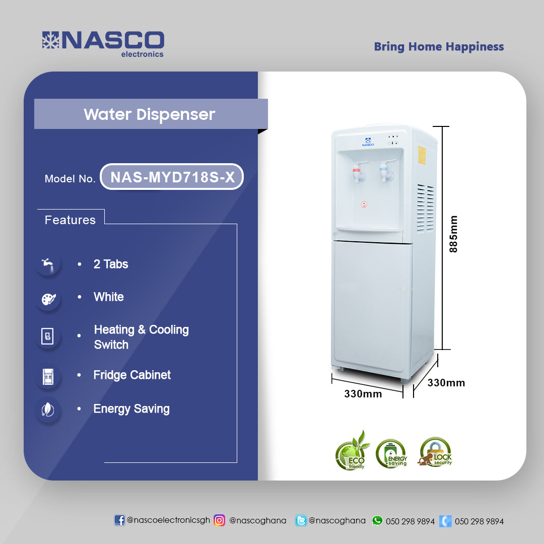 Nasco 16 L 2-Tap Hot and Cold Water Dispenser – Model NAS-MYD718S-X