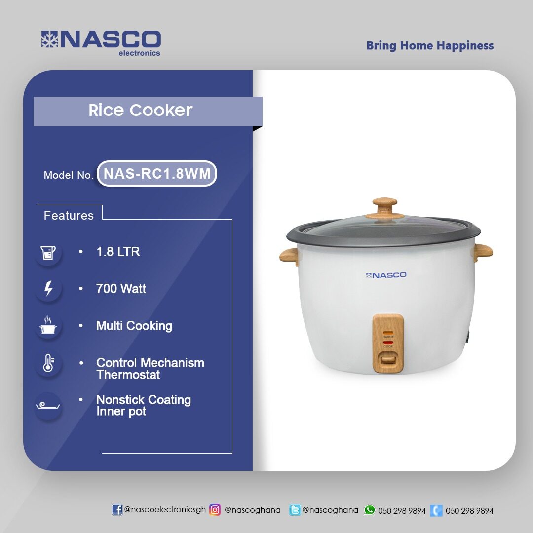 Nasco 1.8 L Electric Rice Cooker – Model NAS-RC1.8WM – view 2