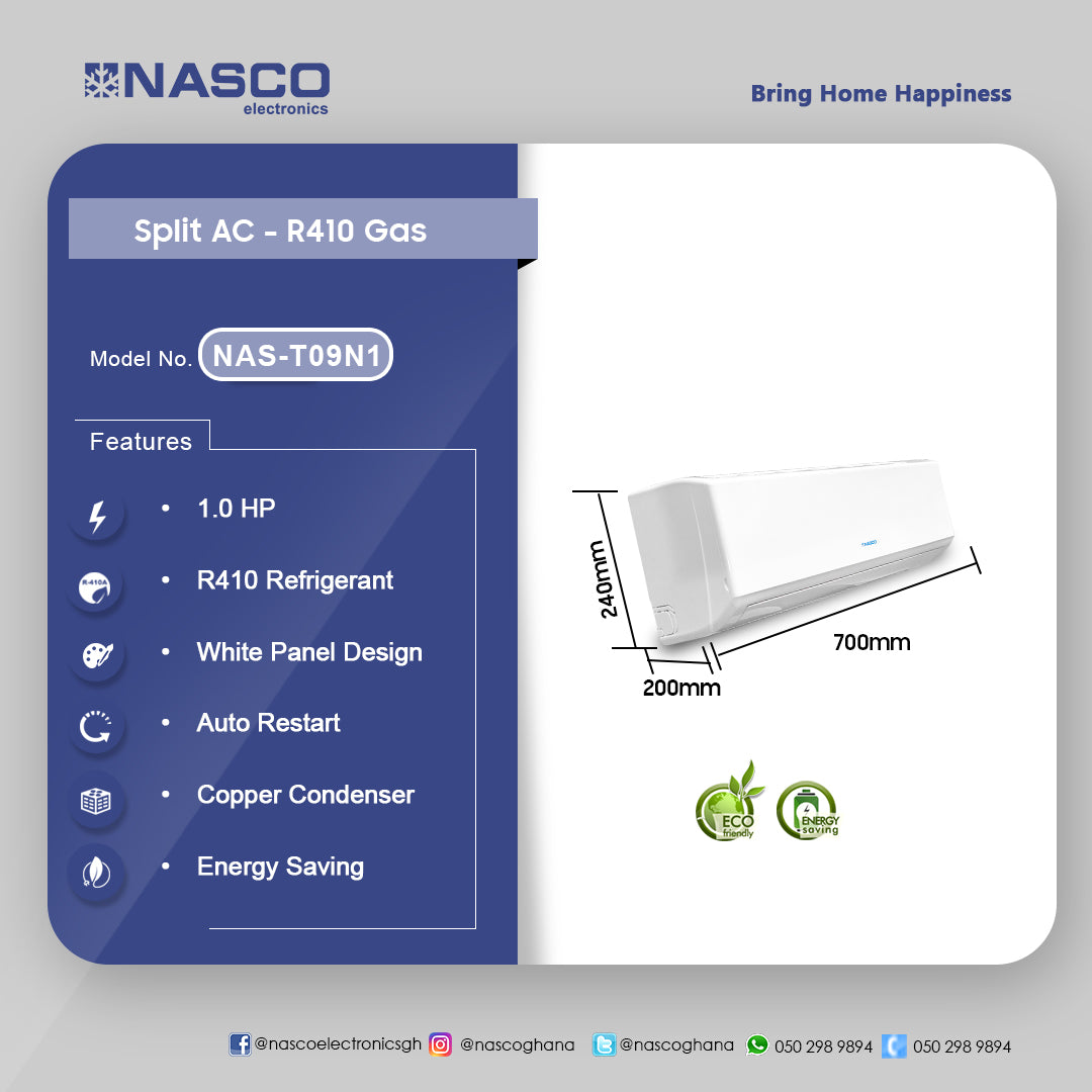 Nasco 9,000 BTU Split Air Conditioner (R410) – Model NAS-T09N1 – view 2