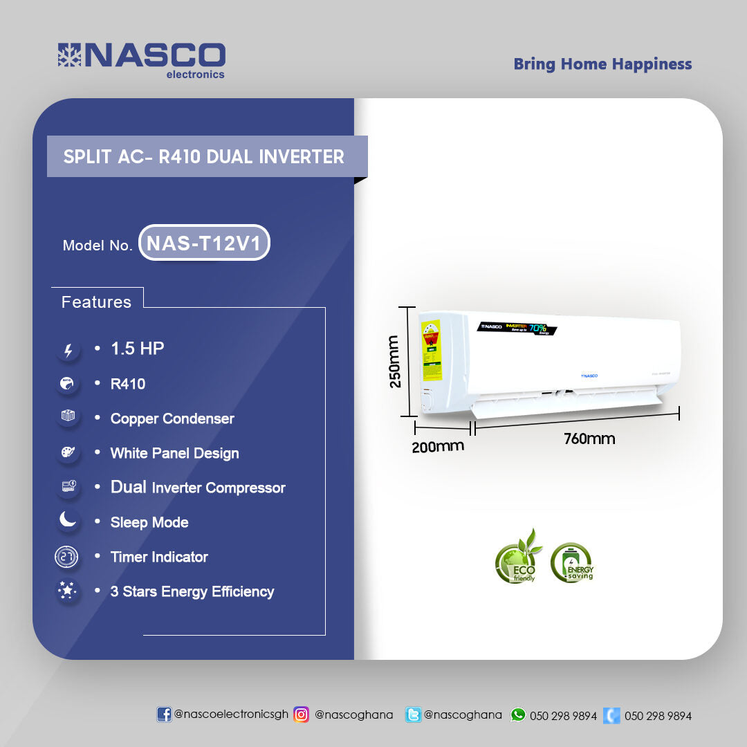 Nasco 12,000 BTU Dual Inverter Split Air Conditioner – Model NAS-T12V1